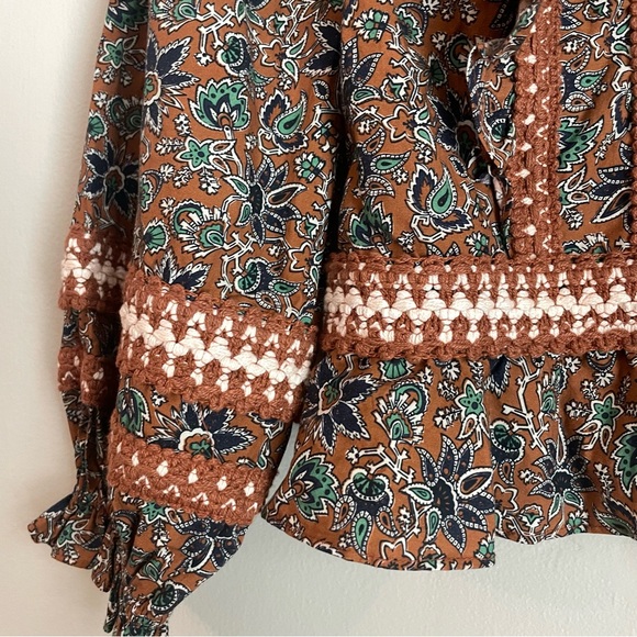 Veronica Beard Floral Printed Orange Weslayan Ruffle Blouse - Picture 4 of 8